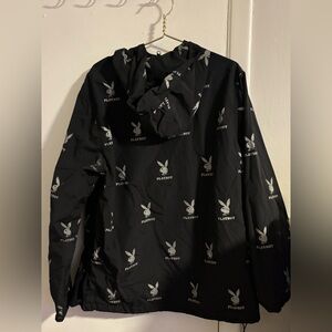 Playboy x PacSun Black Logo Windbreaker Jacket Hooded Anorak Size M
